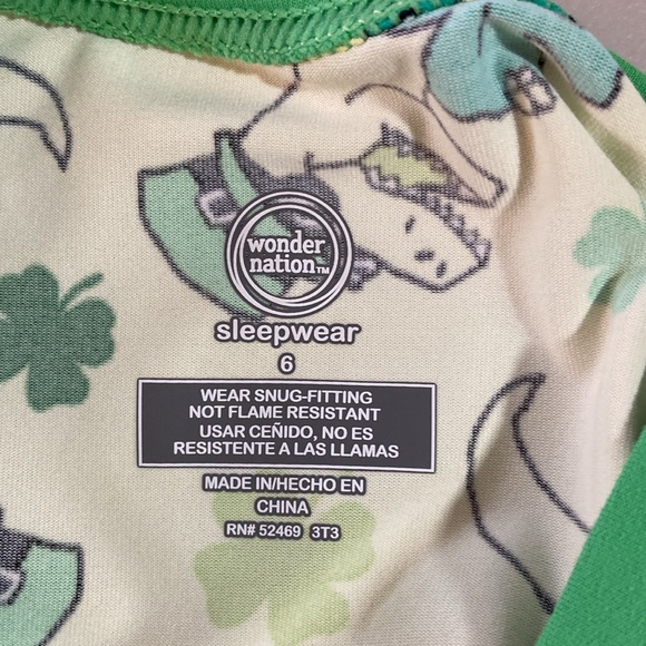 Wonder Nation, Boys PJ Set, Dinosaur, St. Patricks day 4 leaf clover, size 6 - Picture 7 of 13